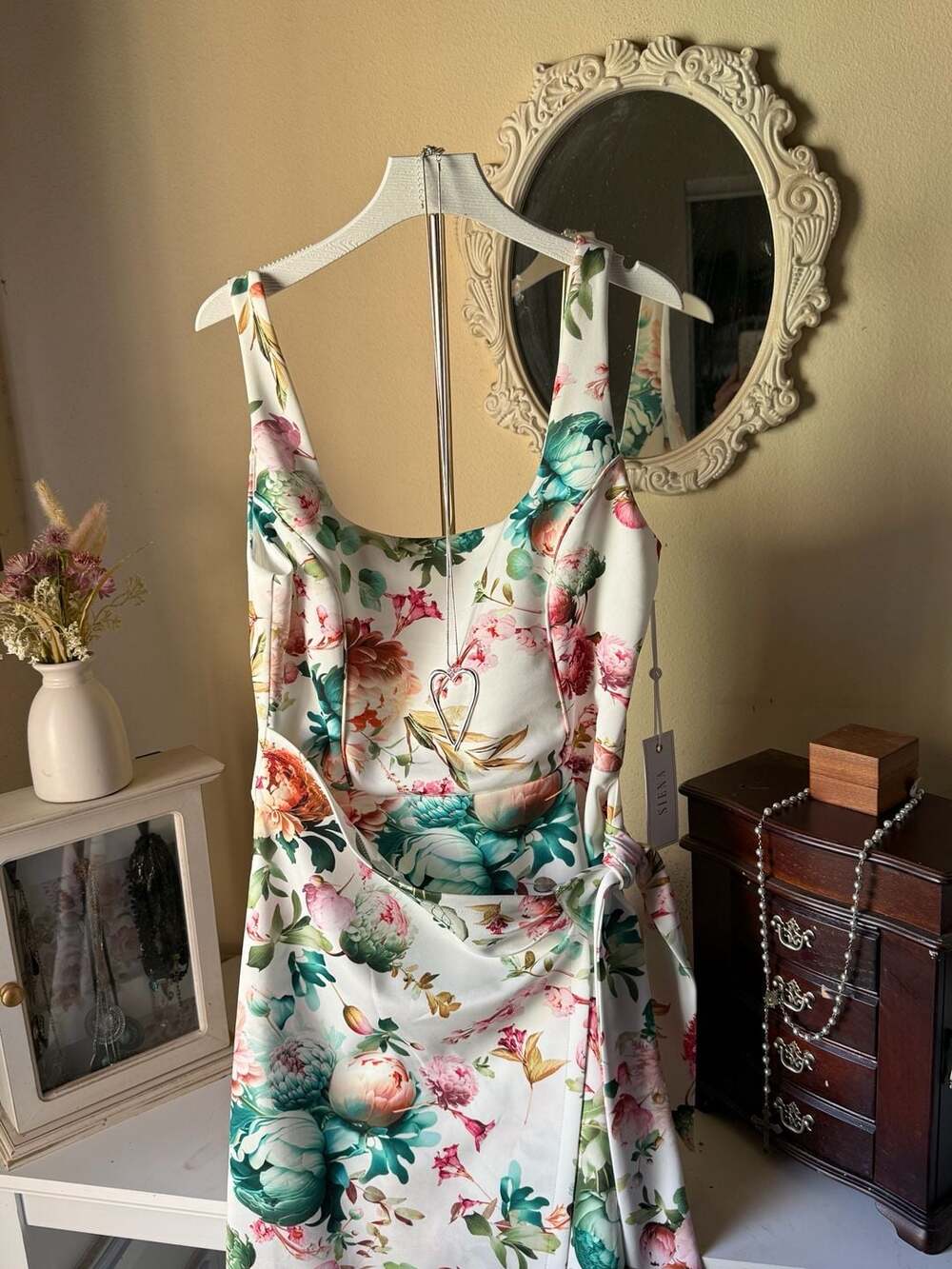 Siena Floral Print Square Neck Sleeveless Tie Waist Mini Dress Size 8